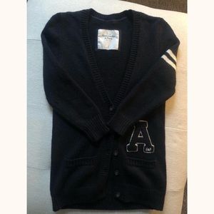 Abercrombie Fitch Varsity Cardigan 3/4 Sleeve Knit Fitted Sweater Womens Small